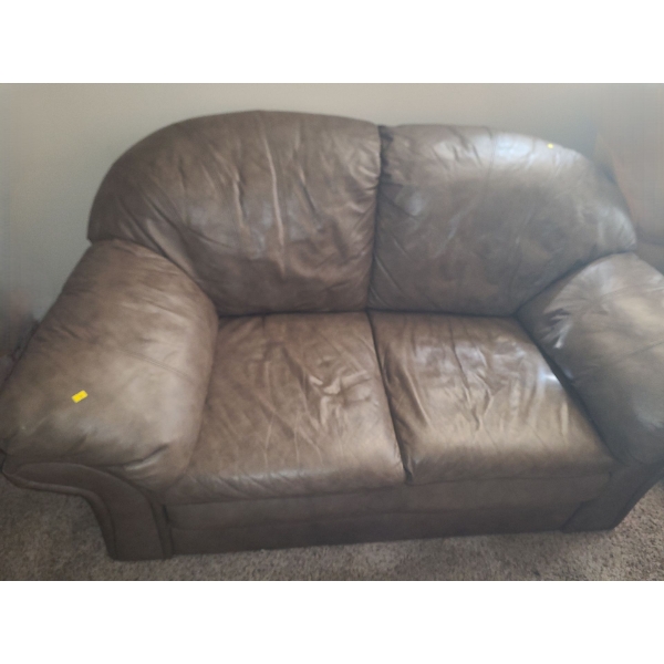Light Brown/ Tan Leather Couch 68 W, 36 D, 30 T