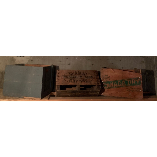 Vintage/Antique Wooden Crates Plus Antique Metal Basin 