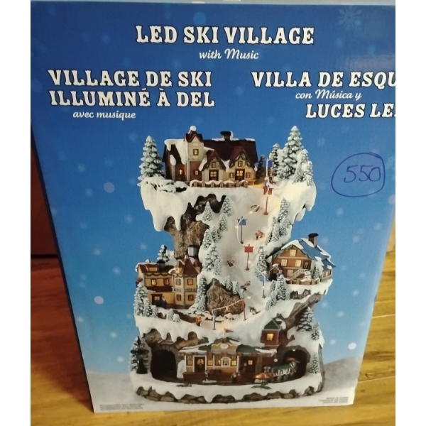 New LED Christmas Ski Village w/ Music - Plays 8 Holiday Songs & Lights Up 27T