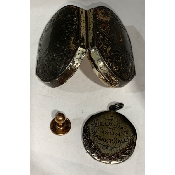 Victorian Sterling Silver Pill Box Sterling Silver Pendant 18.8g "Field Day 1909 Basketball"
