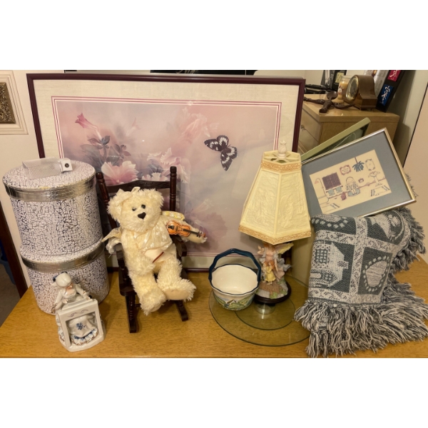 Bedroom Decor & Comforts - Angel Lamp Floral Art Print 26x22 Glass Basket & More