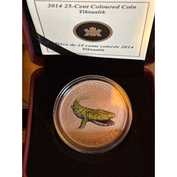 2014 25c Prehistoric Creatures: Tiktaalik - Glow-in-the-Dark Coloured Coin