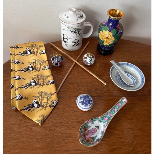 Oriental Collectibles - Panda Tie, MK Decorative Vase, Enamel Decorative Balls and More 