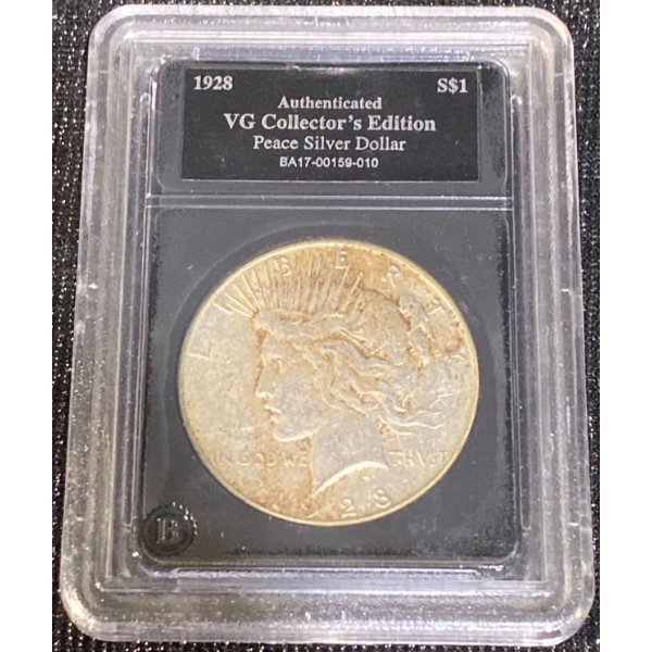 Authenticated VG Collectors Edition 1928 Peace Silver Dollar