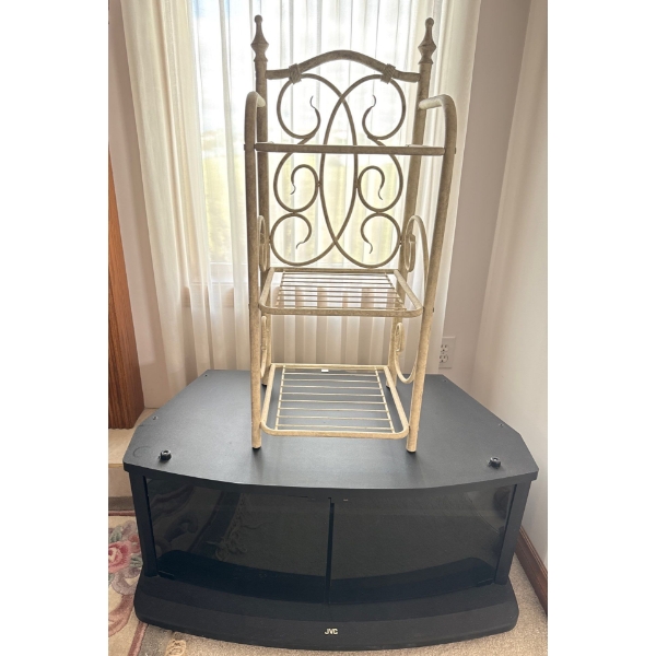 Vintage Iron 3 Tiered Shelf 24T w/ JVC Television Stand 