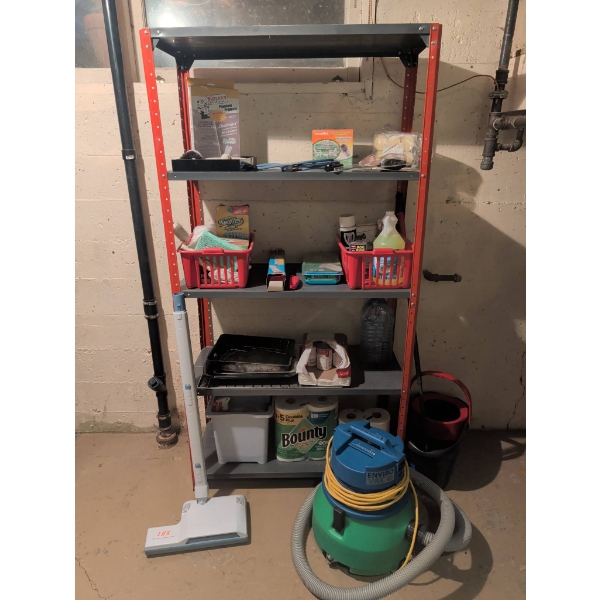Household Cleaning Supplies and Storage Shelf