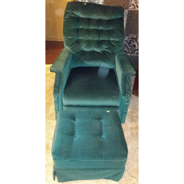 Velvet Green Chair w/ Matching Green Velvet Stool -- 31W, 32D, 39T