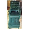 Image 1 : Velvet Green Chair w/ Matching Green Velvet Stool -- 31W, 32D, 39T