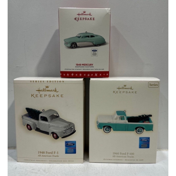 Vehicles- 1949 Mercury, 1948 Ford F-1,  1960 Ford F-100 Hallmark Ornaments 