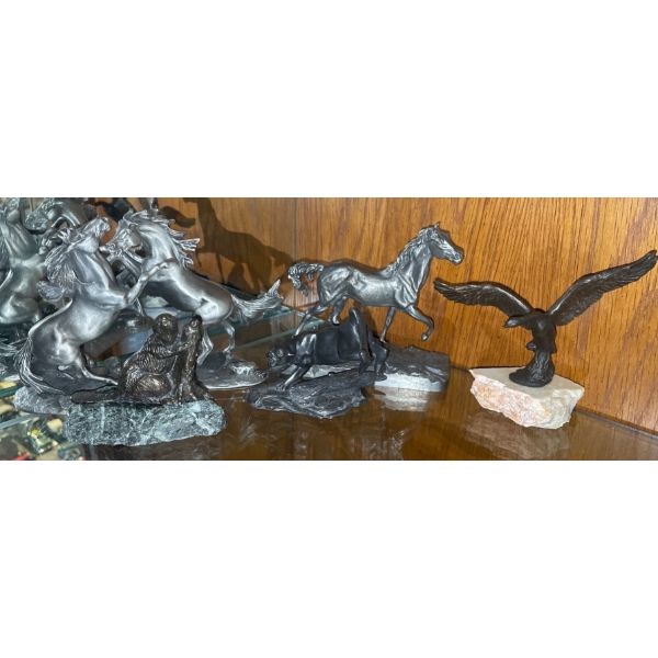 Lovely Set of Horses and Wildlife Figurines - Fine Pewter 1976 