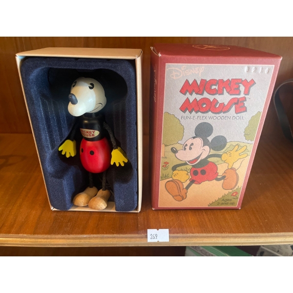 Antique Mickey Mouse Figurine in Box 5T Fun E Flex Wooden Doll