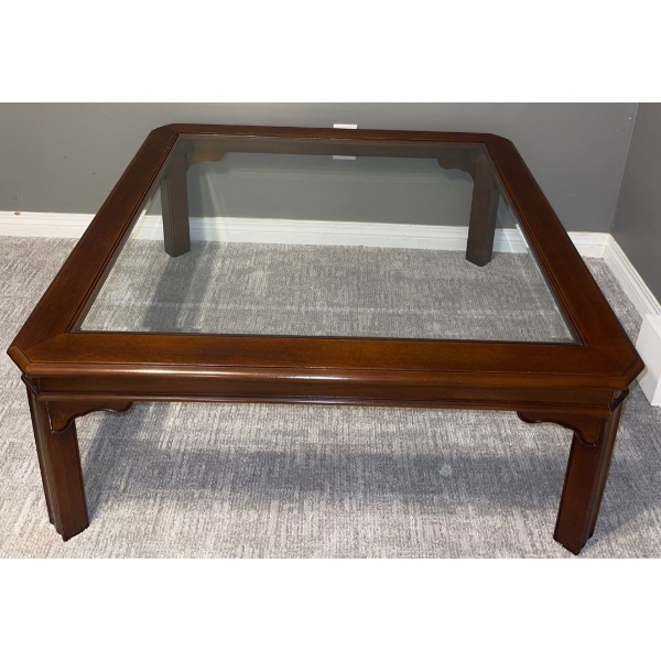 Mahogany Square Coffee Table w/ Glass Top 38x15