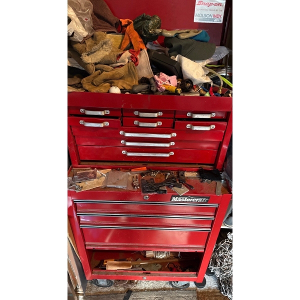 Large Mastercraft Metal Tool Cart (61In T) w/ Assortment of Tools Included 