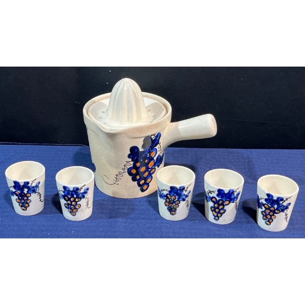 Hand Painted Porcelain Juicer and 5 Cups