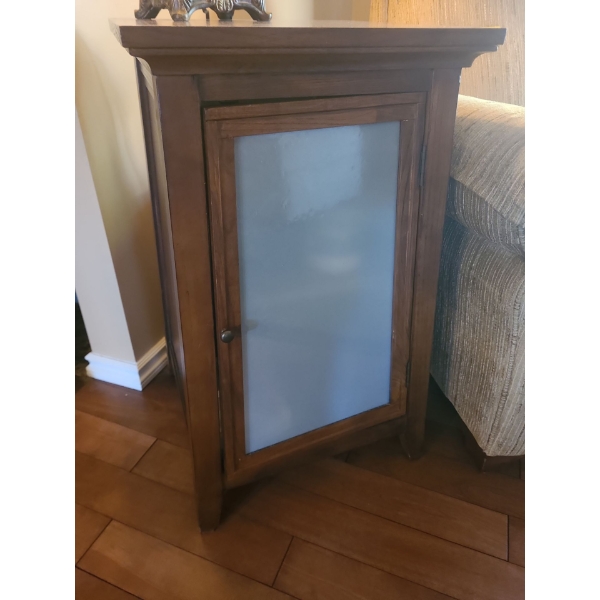 Wooden Side Table with Frosted Glass Door with Shelf(17"W, 17"D, 30"T) 