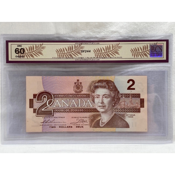 Graded Canadian 1986 $2 UNC Prefix: BBX