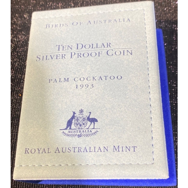 1993 Birds of Australia Palm Cockatoo $10 Silver Proof Coin