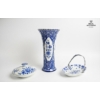 Image 2 : 12? BLUE & WHITE Delft Trumpet Vase ,  Covered Dish And A Small Basket With A Decorative Handle. 