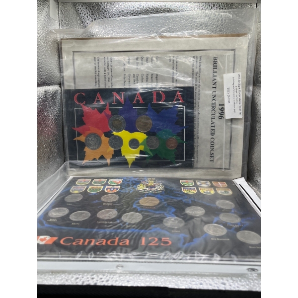 1996 Canadian Coin Set in Decorative Holder & Canada 125 Loonie & Quarter Set 