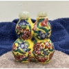 Double Floral Snuff Bottle with Spoons 2.5H