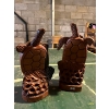 Image 1 : 2 wooden turtles that stand 13 inches tall with slight damage on the fins noted in photos