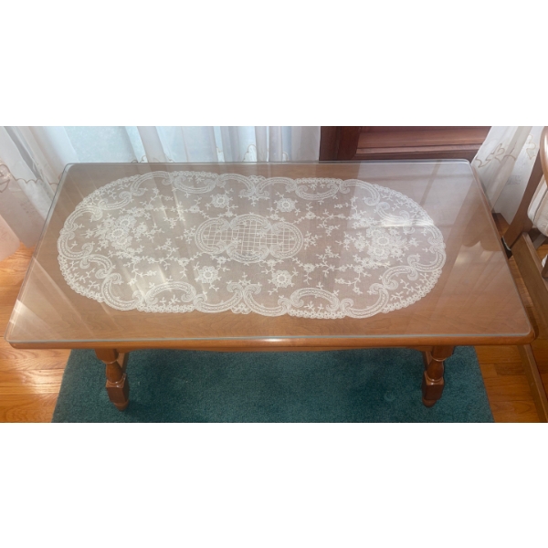 Solid Wood Coffee Table w/Drawer & Protective Glass Table Top By Vilas  38"x 22" x 21"tall