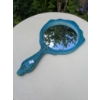 Image 2 : White Painted Side Table with Silver-Coloured Bowl and Blue Hand Mirror