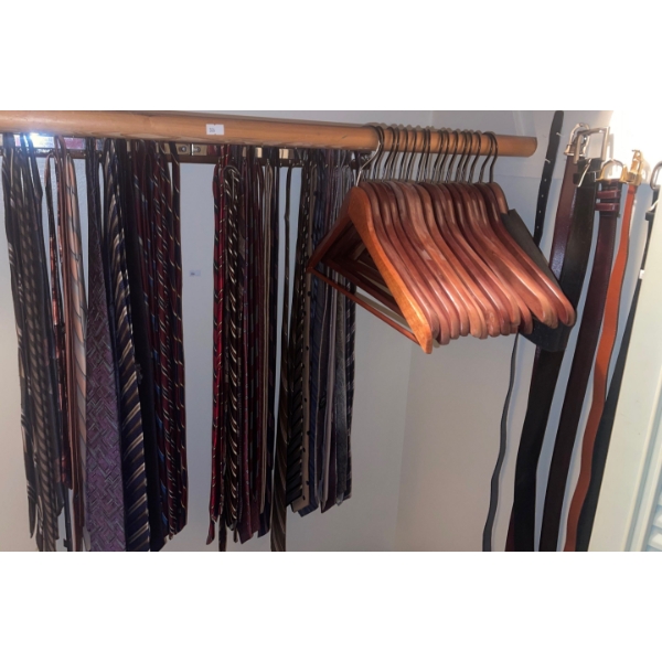 Mens Fashion Accessories Assorted Neck Ties Belts & Lux Wood Hangers 