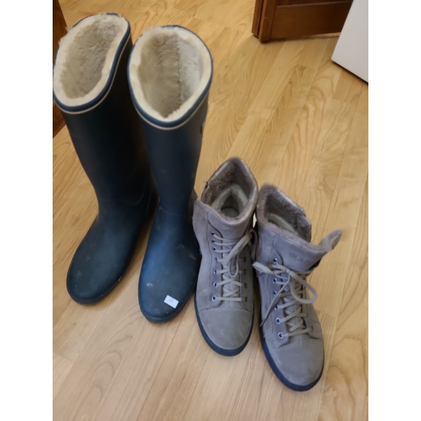 Olang Winter Boots with Cleats and Tretorn Fleece- Lined Rubber Boots Both Size 40