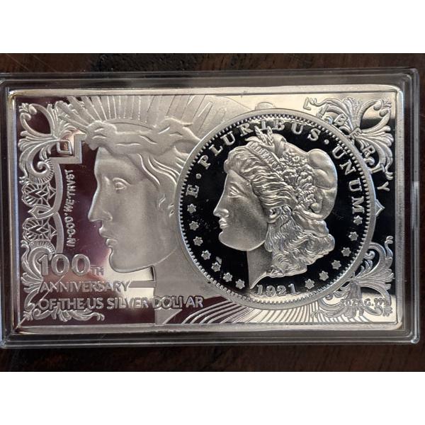 United States 1 Dollar MORGAN 100th Anniversary 2 Oz Bar incl. 1 Oz Silver Coin 1$ USA 2021 Proof