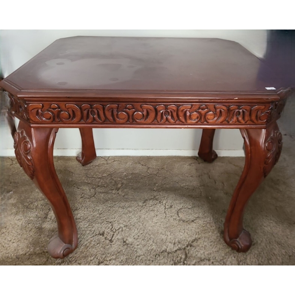 Carved Motif Side Table 29 W, 29 D, 24 T 