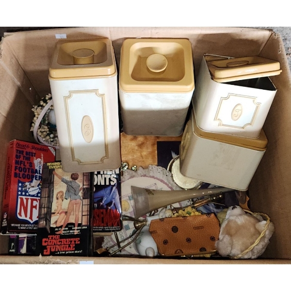 Assorted Household Items Including: Vintage Metal Kitchen Canisters, Paperbacks and More!