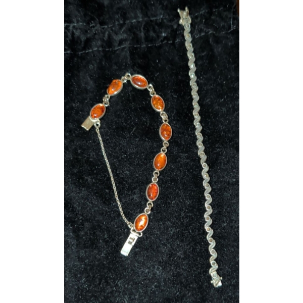 Stamped Sterling Ladies Bracelets - 1 Has Amber Stones & more