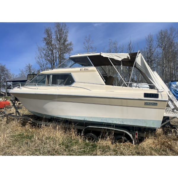  Cabin Cruiser Boat Needs Restored great frame & Tandem axel trailer 