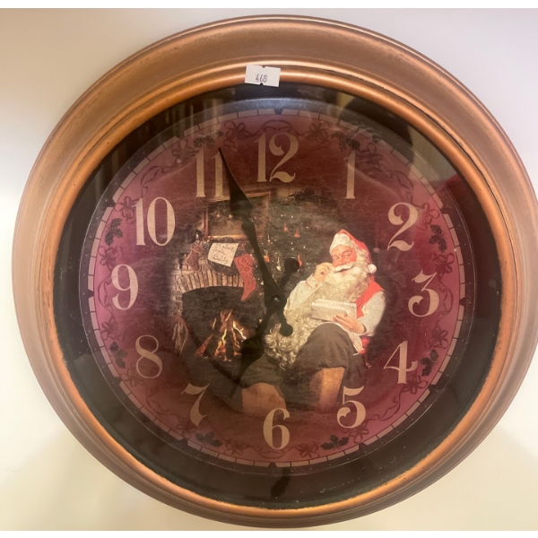 Hand Painted Santa Clock 14T Bronze Frame