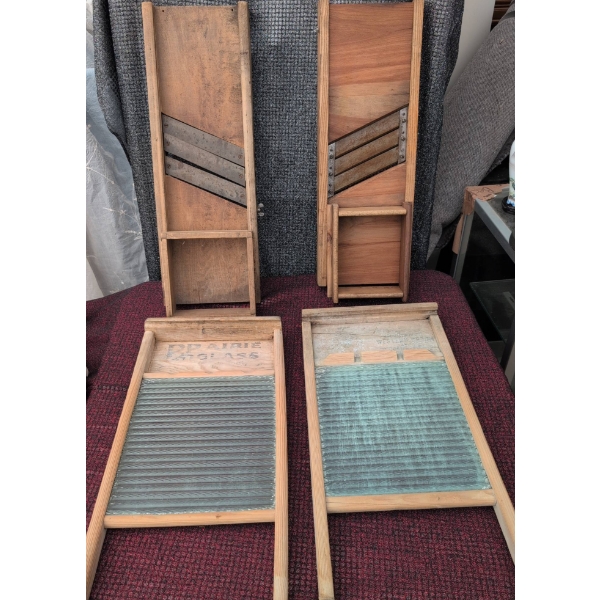 4 Vintage Wooden Washboards and Slicers