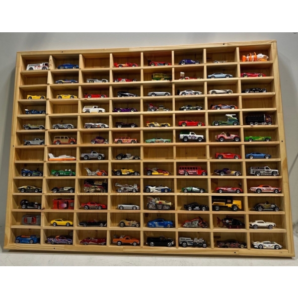 Large Collection of Hot Wheels (2000) in a Wooden Display Frame