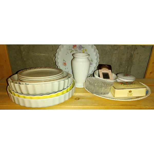 Multiple Collection Of Trinket Boxes, Mini Frames, White Vase, Glass Cake Pans & Pretty Plates