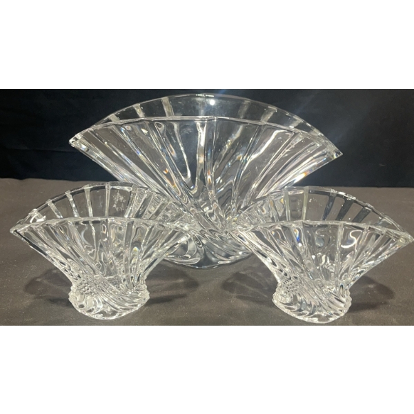 Three Clear Cut Glass Fan-Shaped Bowls