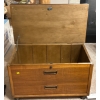 Image 2 : Wooden Chest with Black Leather Top - 29W, 16D, 19T