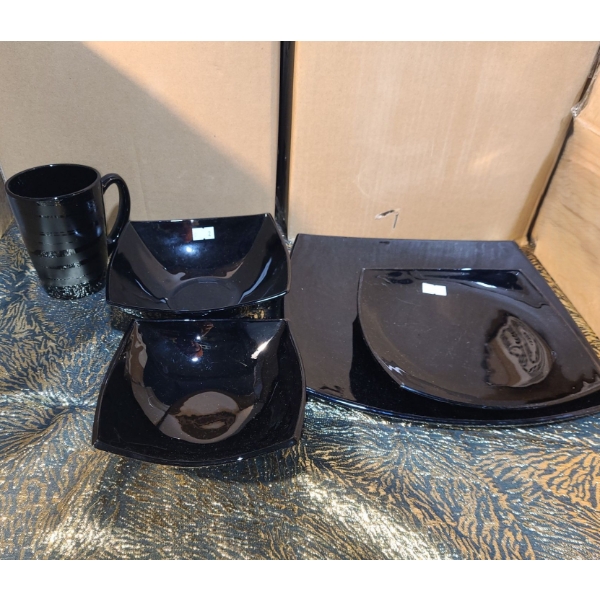 Royal Prestige Black Dinnerware Set: Plates, Mugs, Bowls- 8 Setting