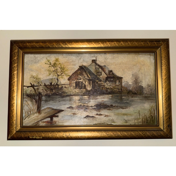 Vintage Oil on Canvas Landscape Art 16x9 