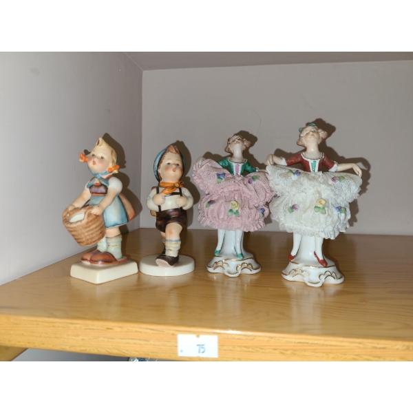 Figurines- Hummell X2 Little Helper and School Boy and German Dresdan Lace Dancers X2