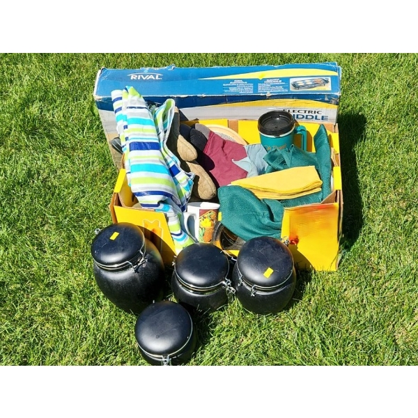 Rival Breakfast Griddle Model GR210CN, Black Ceramic Canister Set, Tallest: 9 T, Mugs and More!
