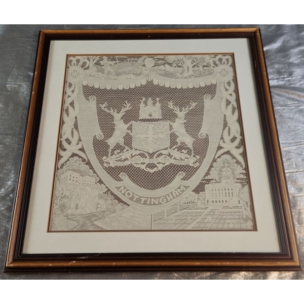 Framed Vintage Piece of Nottingham Lace, Traditional English Textile ( 16"W x 16.5"H)