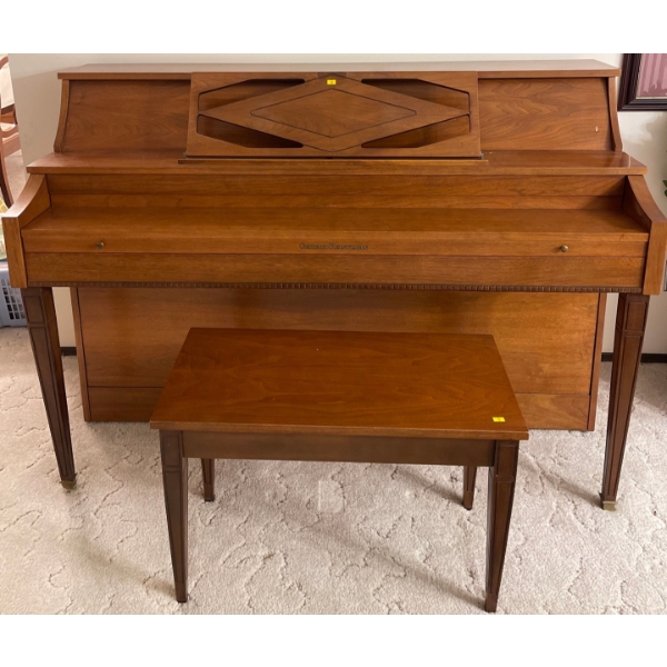 Gerhard Heintzman Walnut Piano 58x27x49 w/ Storage Stool