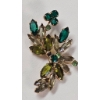 Image 7 : Three Vintage Green Gold-Tone Rhinestone Brooches with Green and Clear Stones