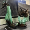 Image 4 : Decorative Ceramic Figurines, Metal Candle Holder with Sphere, and Faux Fur Pillows