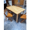 Image 2 :  Oak table with four teak chairs, and one extra antique wooden chair L 29 inches width 47” Height 29