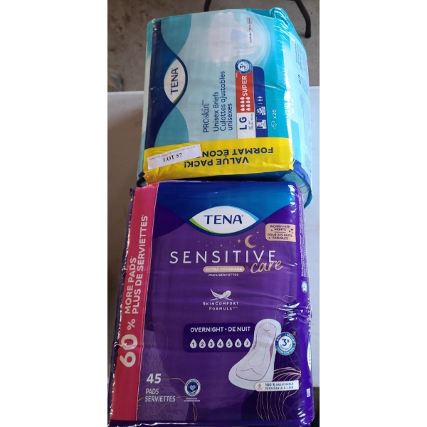 Tena Overnight Pads & Unisex Briefs sz Large